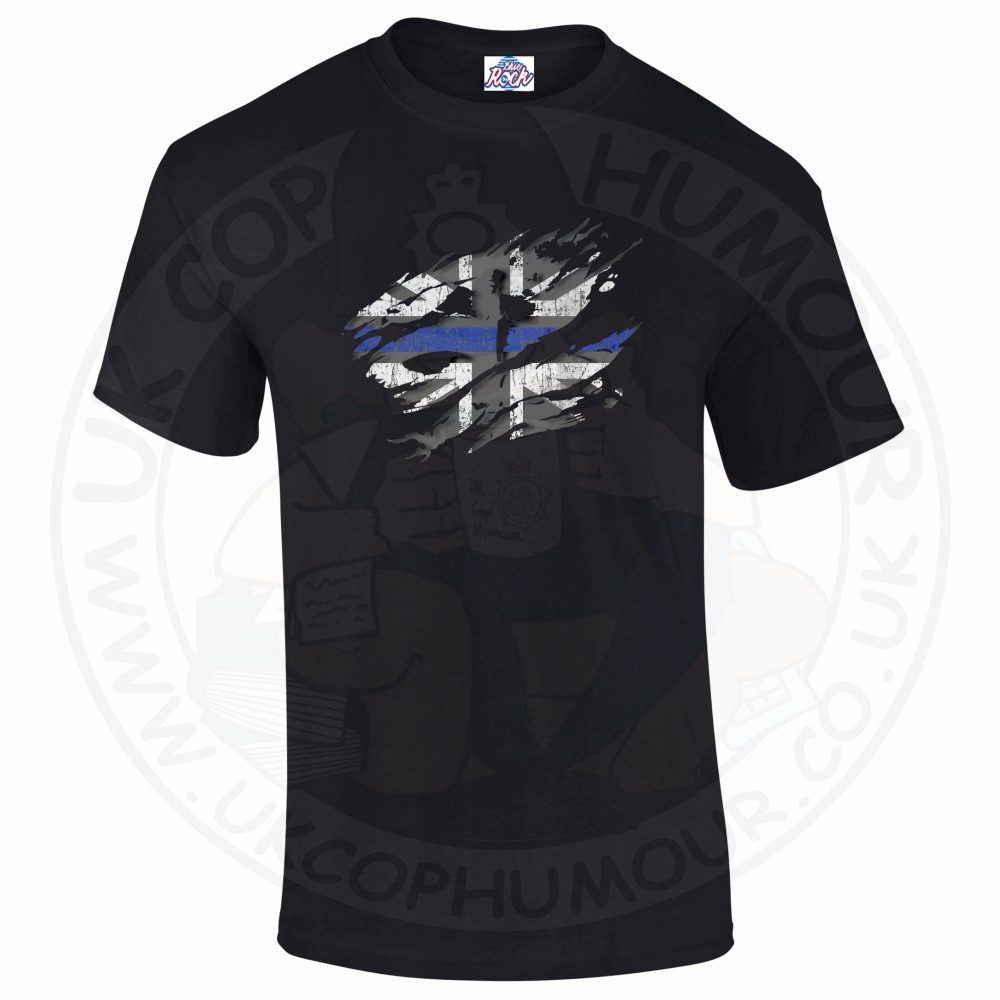 Mens Ripped Thin Blue Line Flag T-Shirt - Image 2