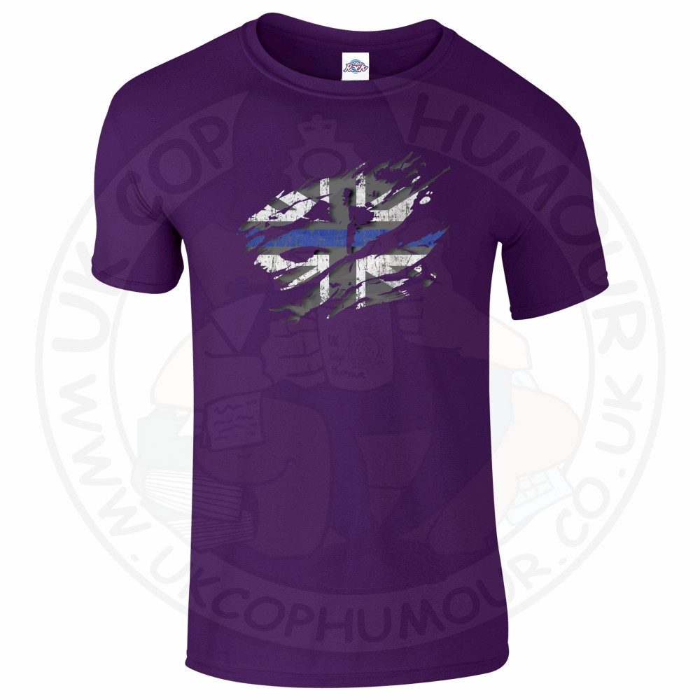 Mens Ripped Thin Blue Line Flag T-Shirt - Image 15