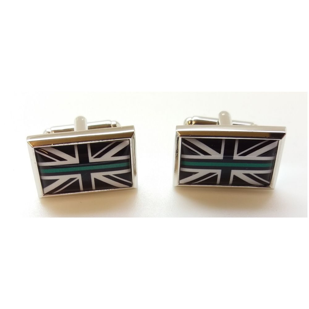 Thin Green Line Union Jack Oblong Cufflinks