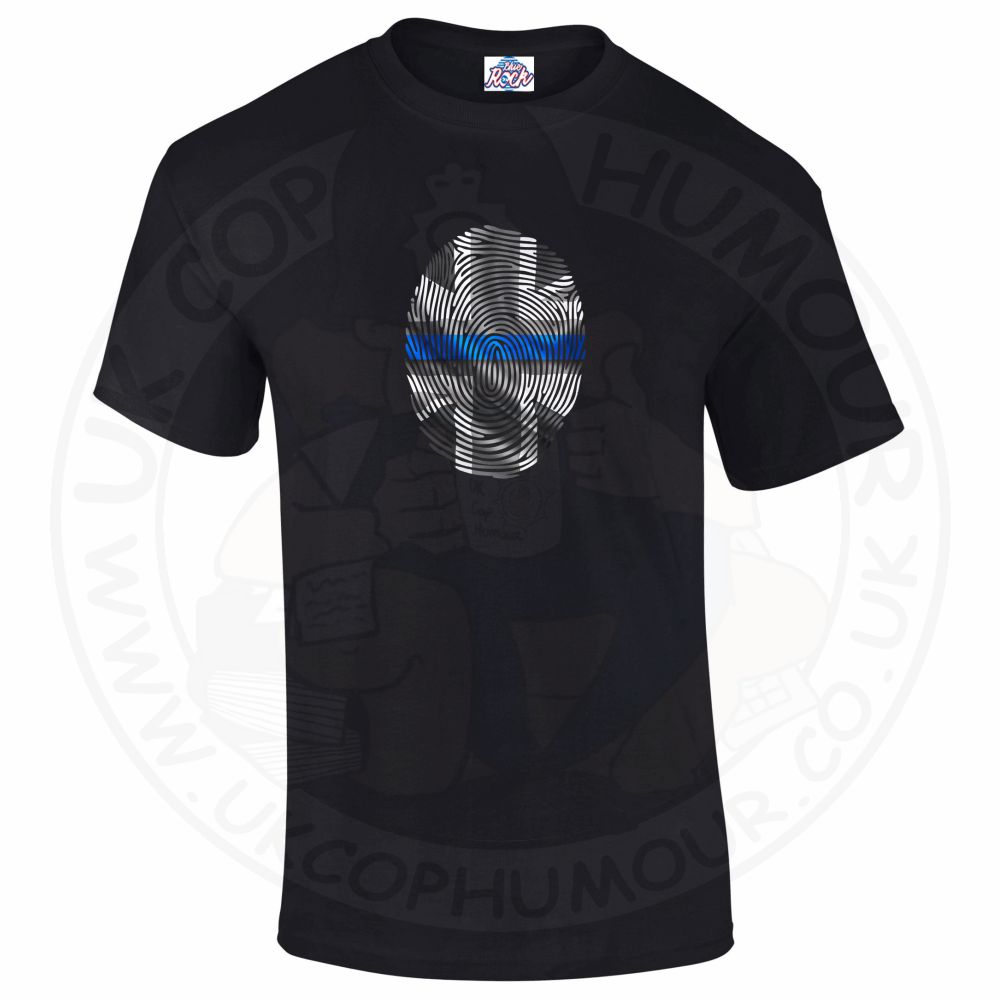 Mens THIN BLUE FINGERPRINT T-Shirt - Black, 5XL