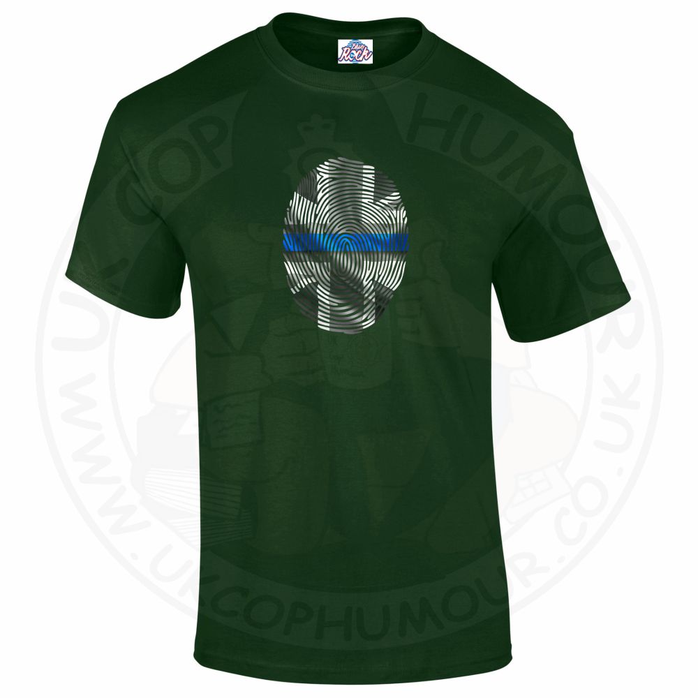 Mens THIN BLUE FINGERPRINT T-Shirt - Forest Green, 2XL