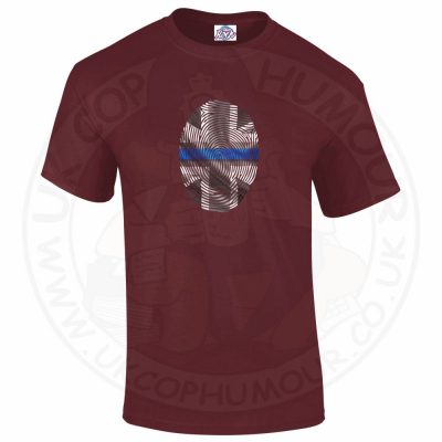 Mens THIN BLUE FINGERPRINT T-Shirt - Maroon, 2XL