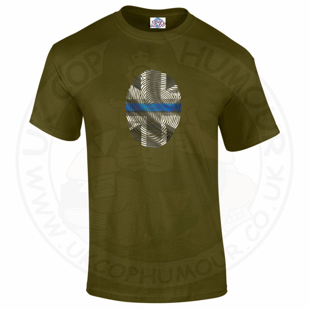 Mens THIN BLUE FINGERPRINT T-Shirt - Military Green, 2XL