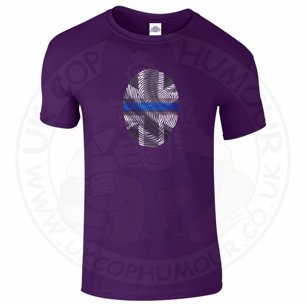 Mens THIN BLUE FINGERPRINT T-Shirt - Purple, 2XL