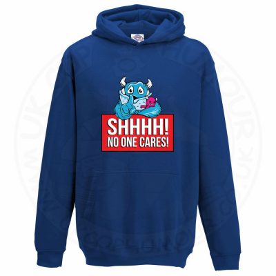 Kids SHHHH NO ONE CARES Hoodie - Royal Blue, 12-13 Years