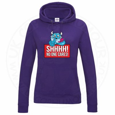 Ladies SHHHH NO ONE CARES Hoodie - Purple, 18