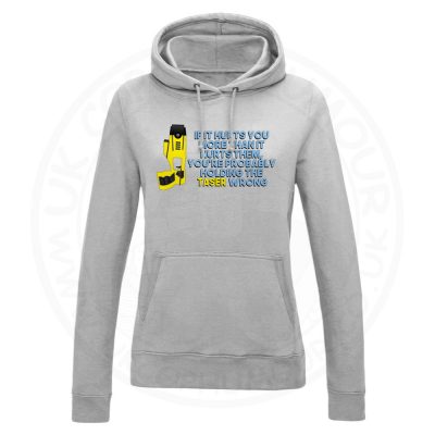 Ladies Holding the Taser Wrong Hoodie - Grey, 18