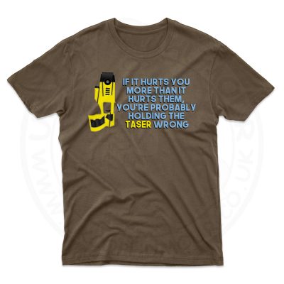 Mens Holding the Taser Wrong T-Shirt - Dark Chocolate, 2XL