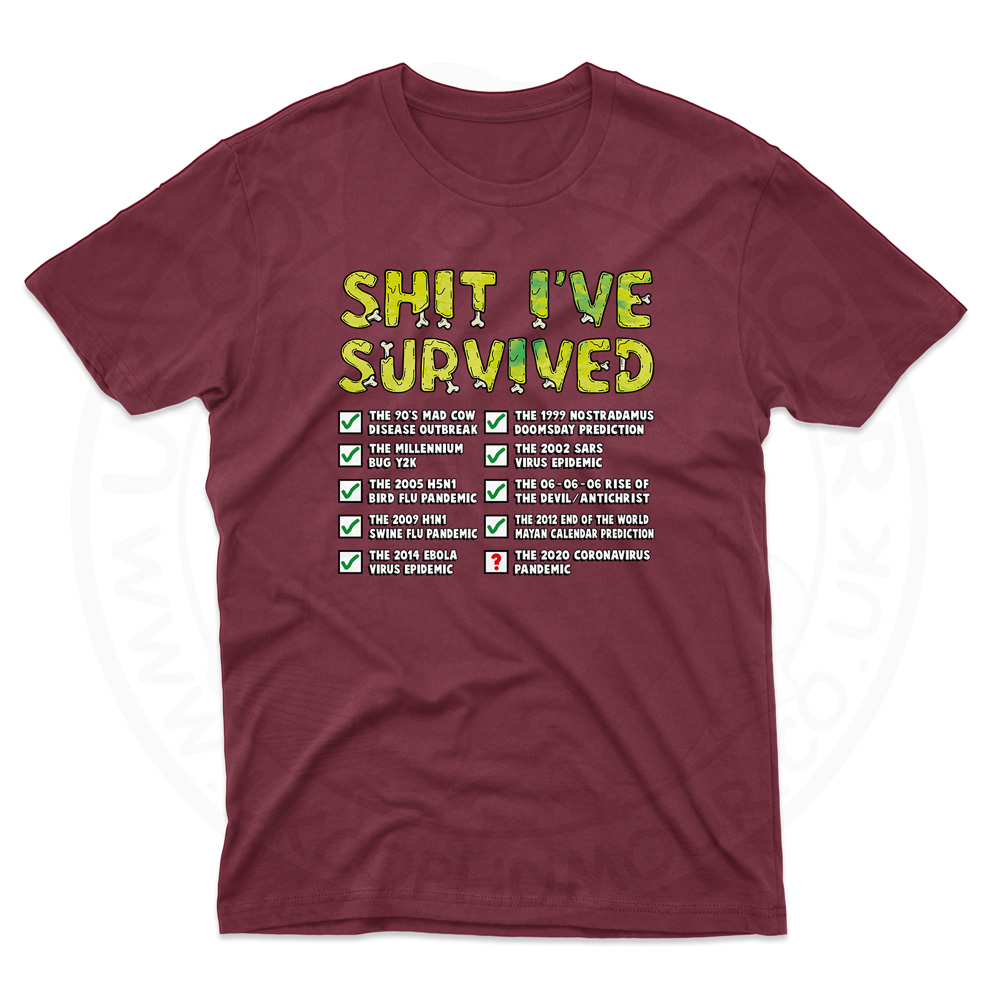 Mens Ive Survived T-Shirt - Maroon, 2XL