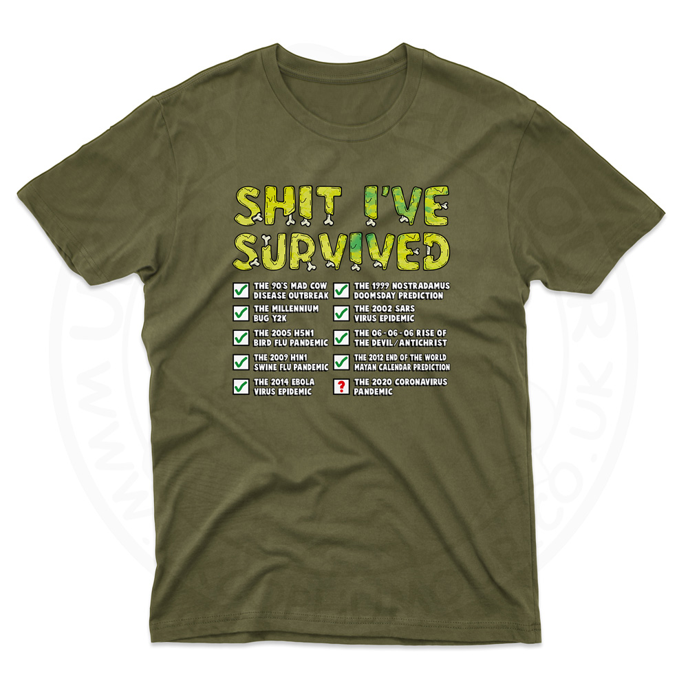 Mens Ive Survived T-Shirt - Olive Green, 2XL