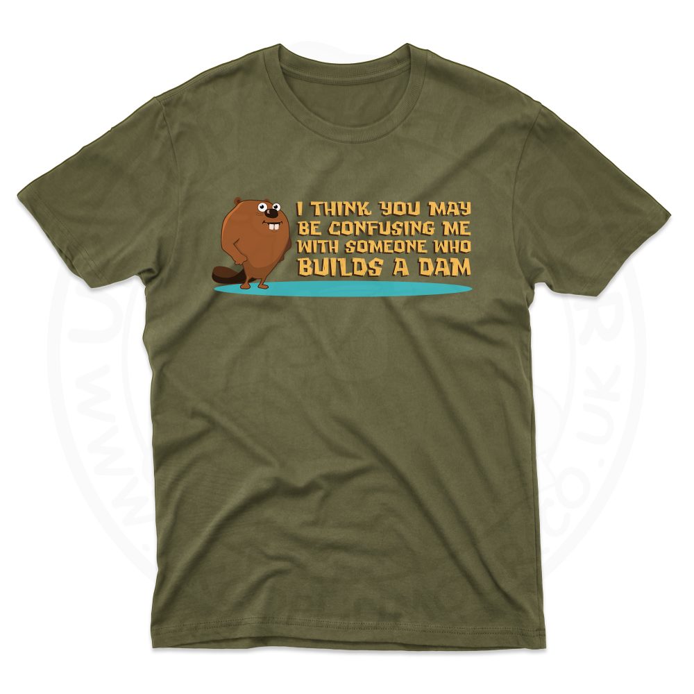 Mens Builds A Dam T-Shirt - Olive Green, 2XL